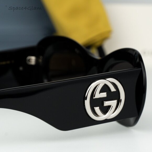 BRAND NEW Gucci GG1696S 001 Black Grey Women Oval Sunglasses GG 1696S - Picture 4 of 8